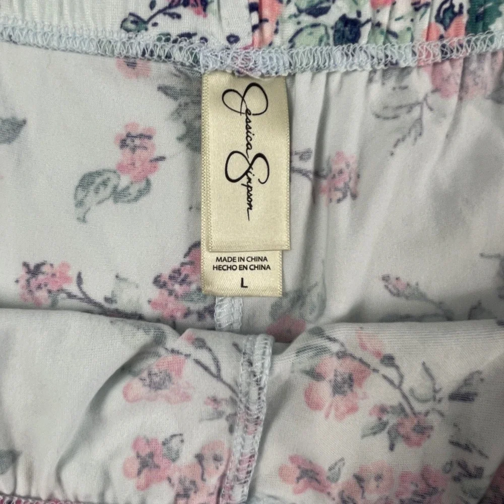 NWT Jessica Simpson Pajama Set Women Size L Blue Floral Cami Shorts Lace Trim